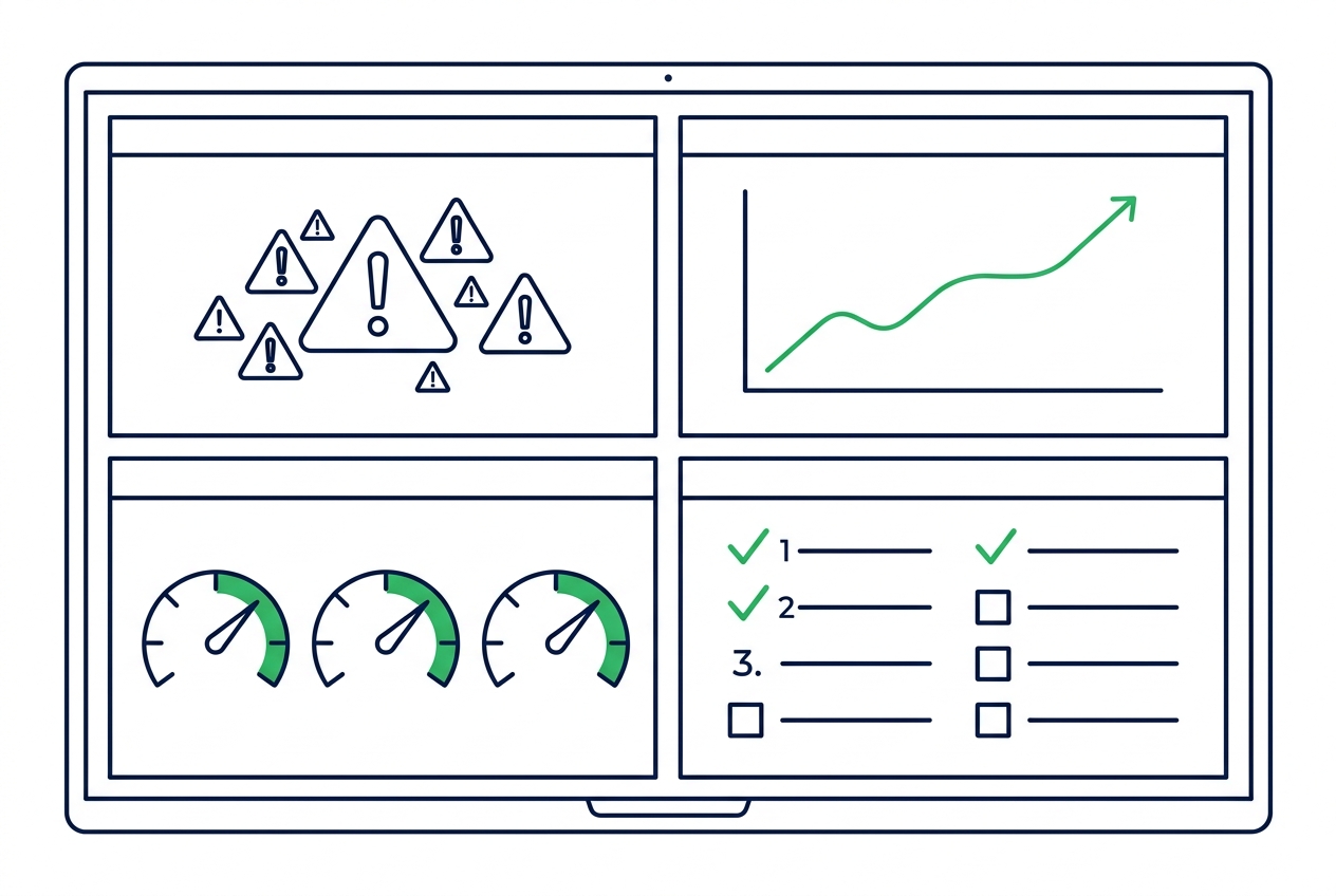 SEO Audit Dashboard zeigt technische Fehler Rankings und Maßnahmen-Priorisierung