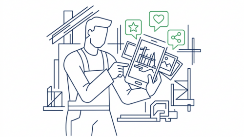 Handwerker dokumentiert Projektfortschritt für Website Bewertungen Social Media