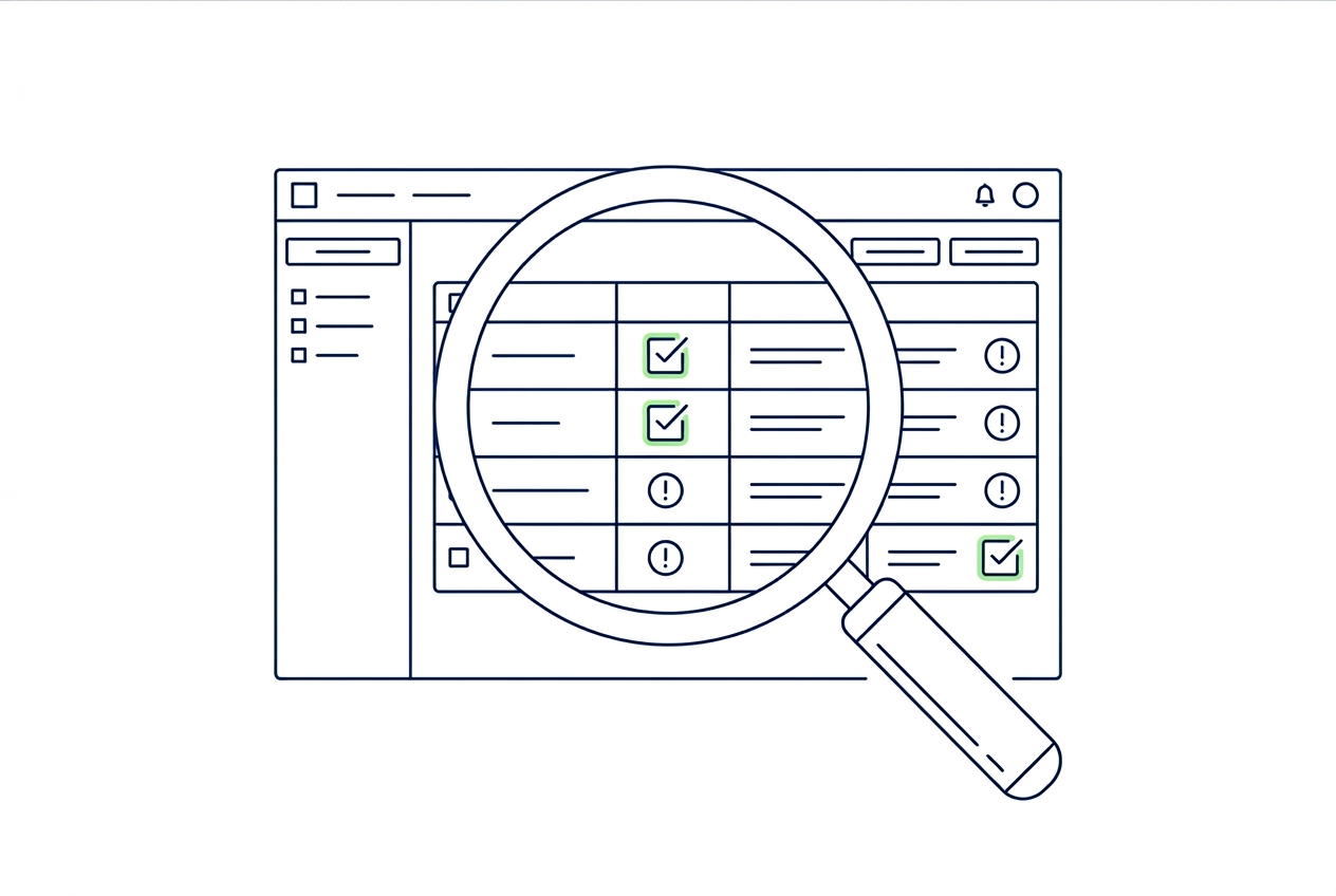 Website-Check mit Prüfzeichen für SEO-Audit und Optimierung