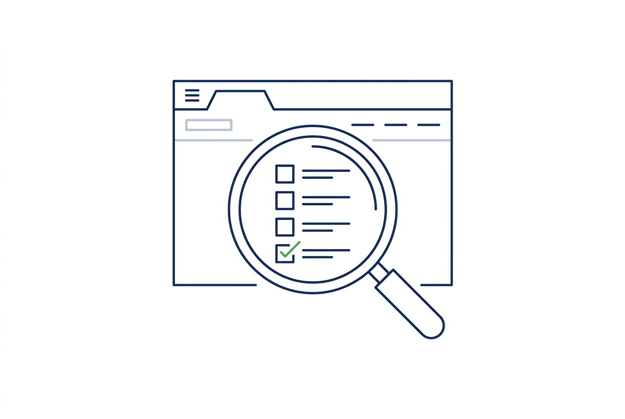Website-Check mit Prüfzeichen für SEO und Technik