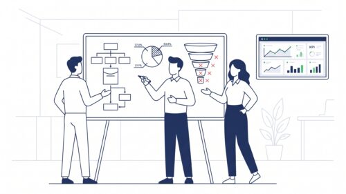Team analysiert Kanäle Budgets und Funnel-Abbrüche zur Schwächenerkennung