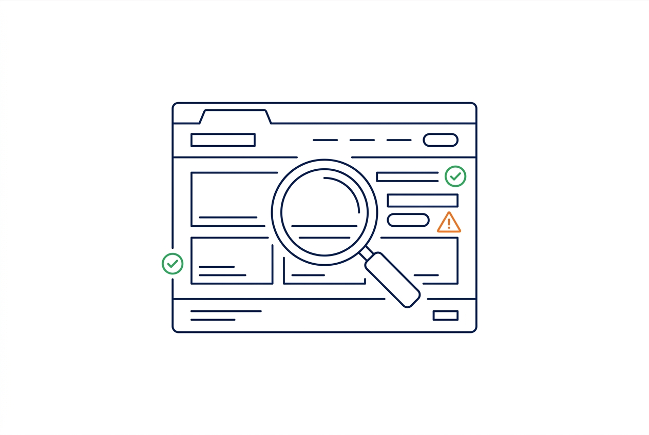 Website-Check mit Prüfsymbolen für den SEO Audit