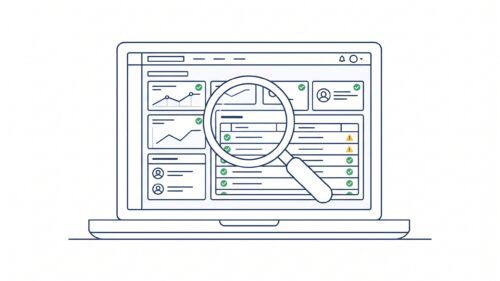Website-Check mit Prüfsymbolen für SEO und Technik