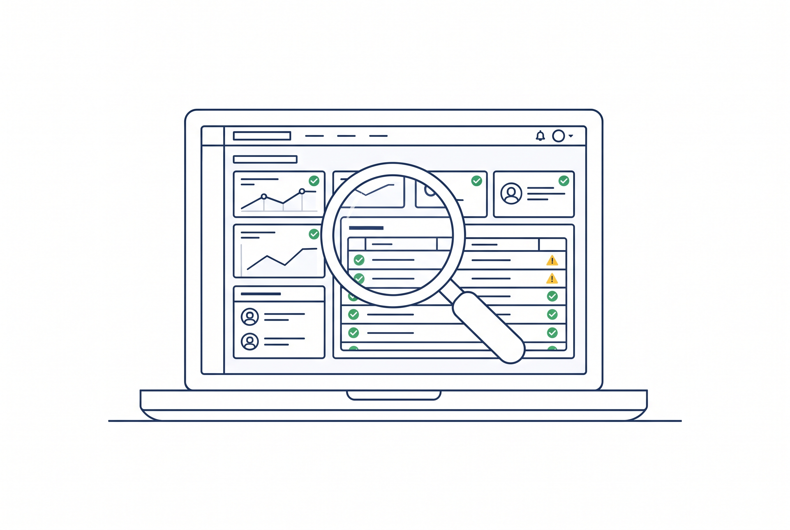 Website-Check mit Prüfsymbolen für SEO und Technik