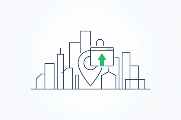 Kartenpin ueber Stadt fuer regionale Sichtbarkeit mit Local SEO