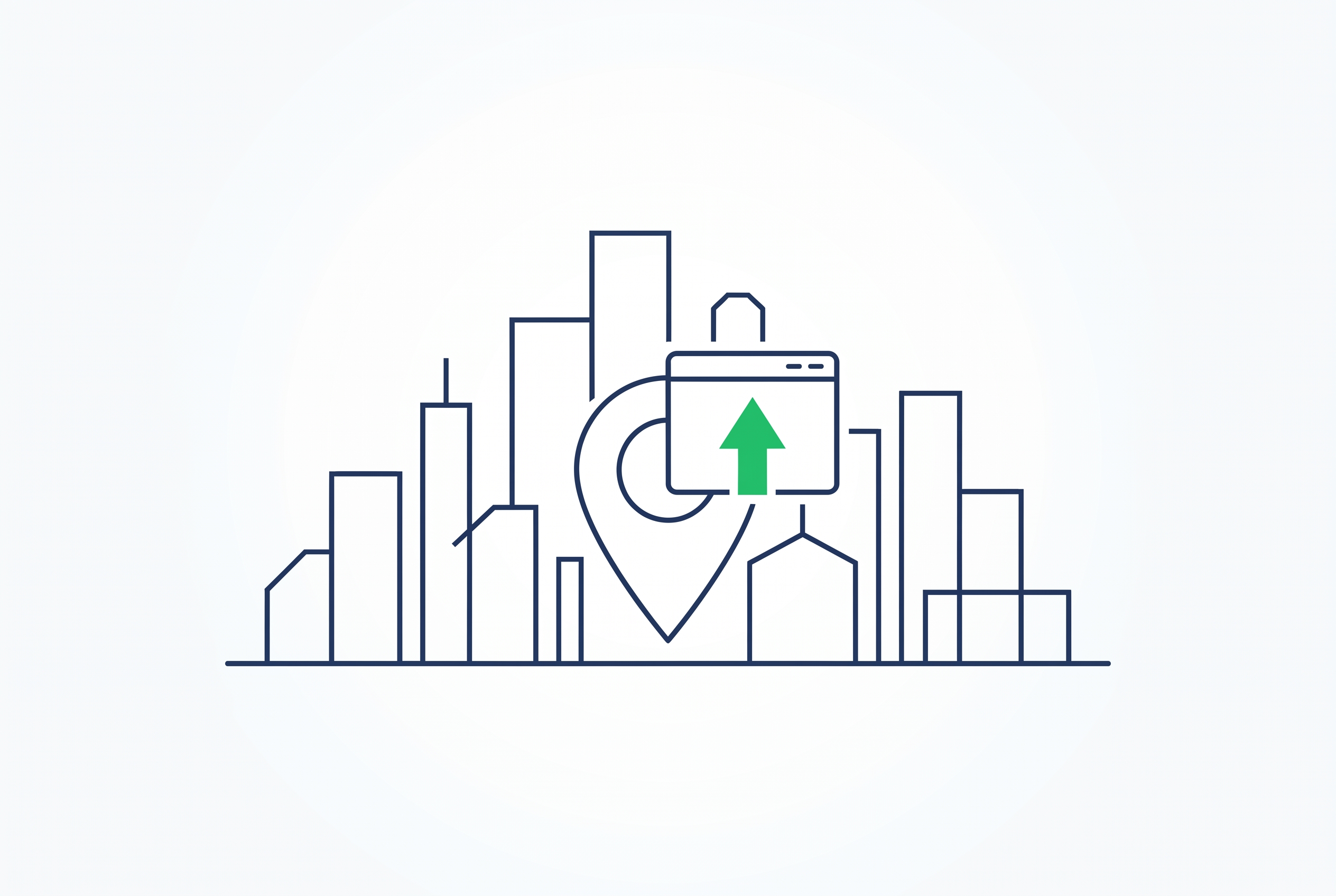 Kartenpin ueber Stadt fuer regionale Sichtbarkeit mit Local SEO
